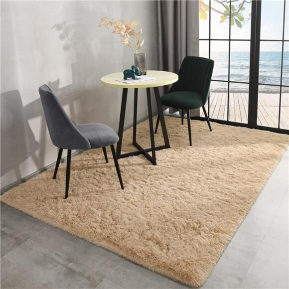 Beige Shaggy Rugs for Bedroom Living Room, Super Soft Fluffy Fuzzy Area Rug - Picture 3 of 7